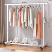 落地晾衣架卧室折叠室内家用挂衣架子双杆式 阳台凉晒被子神器新u.