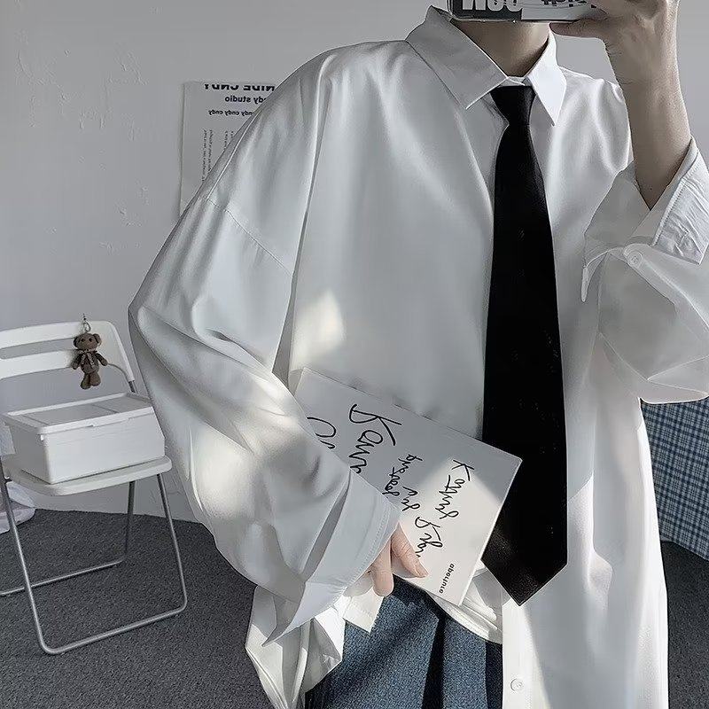 白衬衫生秋冬级感禁欲系装休闲冰丝垂感长袖内搭衬衣dk外套