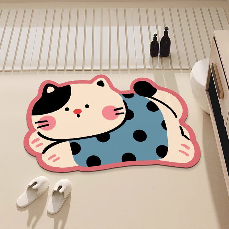 卡通可爱猫咪小狗地垫硅藻泥易打理浴室卫生间厨房门口吸水脚垫