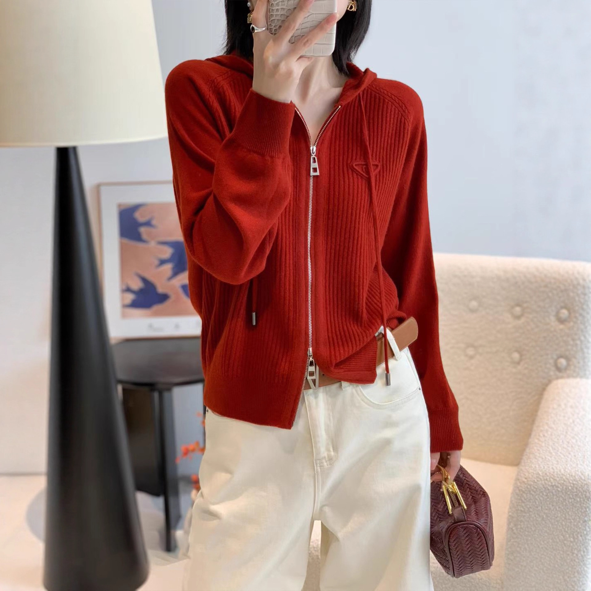 连帽宽松显瘦长袖休闲针织开衫外套上衣女2025秋冬新款毛衣