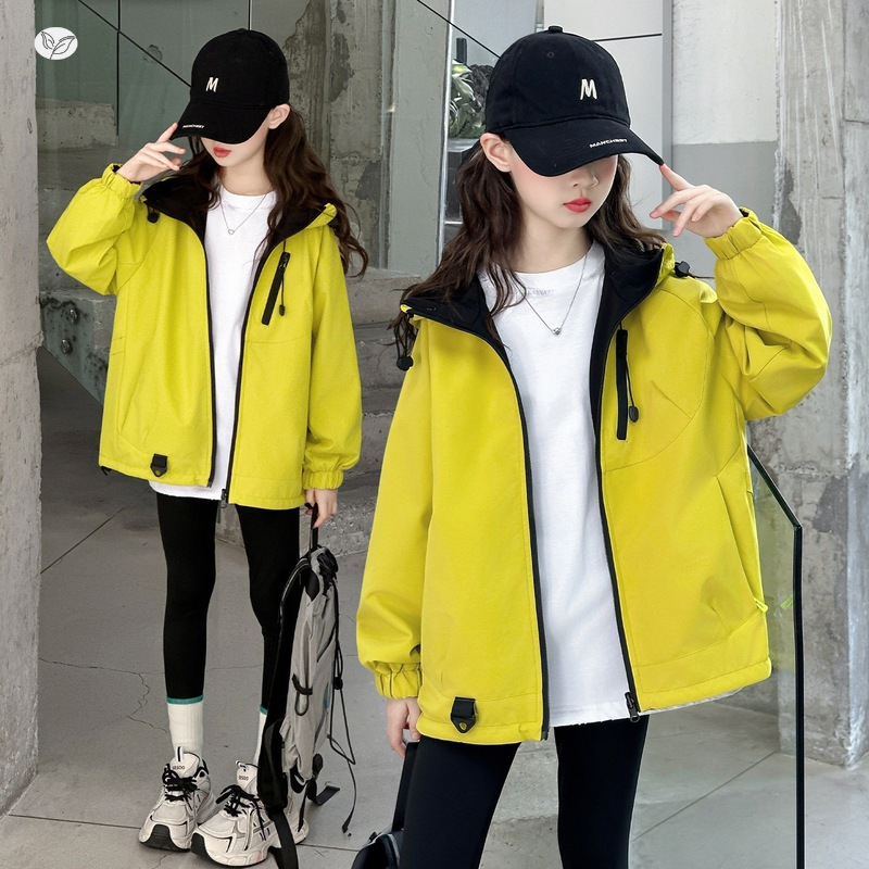女童秋冬两面穿外套2025新款洋气童装儿童秋季加厚保暖三防冲锋衣，童装外套，祺儿童装