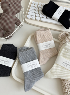 袜子女秋冬中筒袜纯色百搭无骨堆堆袜简约ins袜子女
