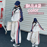 女童套装2025秋季新款撞色字母卫衣阔腿裤两件套中大童休闲春秋装，童装休闲套装，祺儿童装