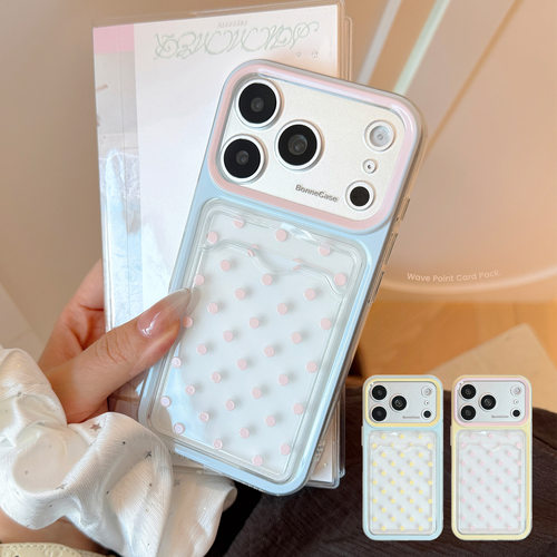 Colorful Clear Polka Dot Card Pocket Phone Case 适用 iPhone 17 Pro Max 16 15 Fresh Transparent Cover