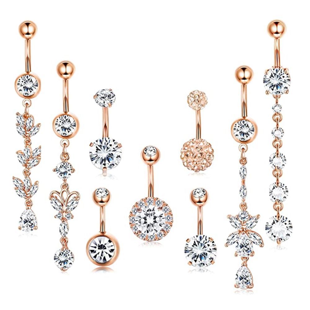 经典款式亚马逊肚脐环套装脐环人体穿刺饰品piercing belly 9件套