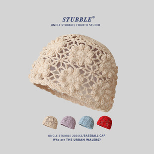 惠州市胡茬实业有限公司手工钩花包头帽韩系甜美镂空针织帽毛线帽