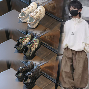 儿童榴莲运动鞋厚底2026新款男女童旋钮轮胎老爹鞋网面轻便跑步鞋