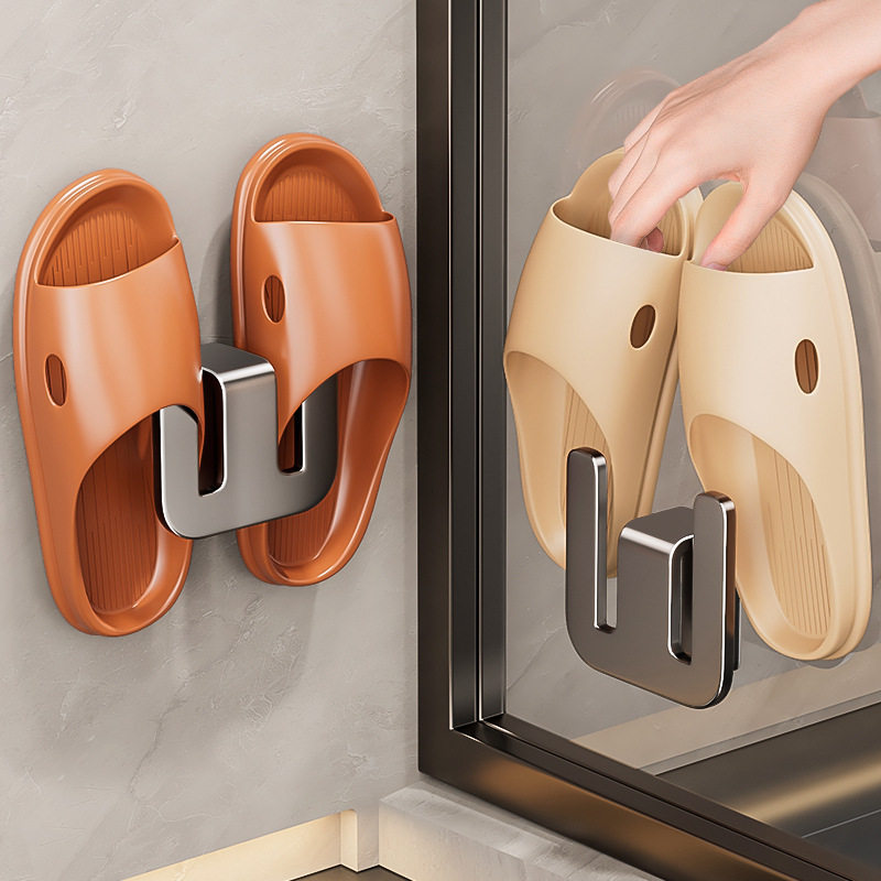 卫生间枪灰拖鞋架太空铝壁挂免打孔拖鞋沥水置物架浴室鞋子收纳架