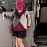 女童秋冬毛衣加厚2025年新款中大儿童新年菱形格针织衫韩系打底衫，童装毛衣，祺儿童装