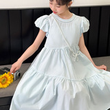 女童甜美连衣裙夏装2025新款中大童洋气公主裙泡泡袖中长裙薄款，商品下架区，祺儿童装