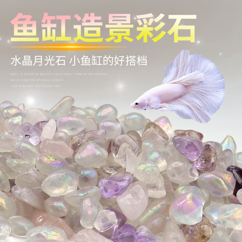 鱼缸天然月光石斗鱼观赏鱼石子装饰造景小型底砂水晶碎石海底摆件