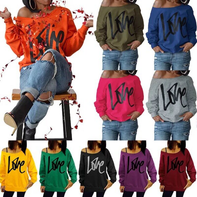 women shirts ladies' leisure long sleeves女卡肩袖长袖卫衣5XL
