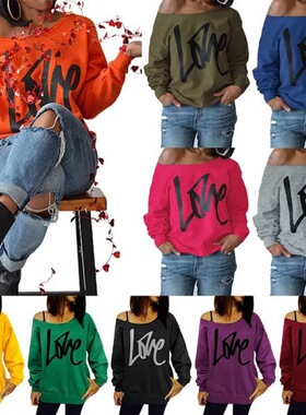 women shirts ladies' leisure long sleeves女卡肩袖长袖卫衣5XL