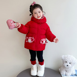 女童棉服冬季新款儿童加厚保暖棉袄洋气中小童女孩韩版连帽棉衣潮，童装棉衣，祺妙童装