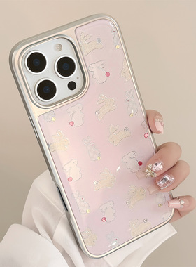 AceCase鎏金苹果16promax手机壳iphone15彩波点小兔14可爱13适用12卡通11甜美少女
