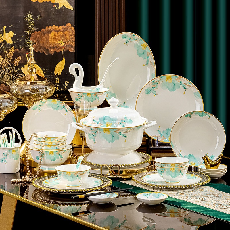 2025新款中秋国庆活动碗筷套装礼品景德镇骨瓷餐具碗盘碟子