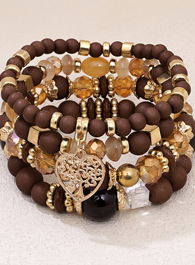 欧美跨境爆款波西米亚风彩色珠子爱心四件套手链轻奢精致工厂