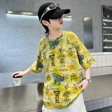 童夏装短袖T恤卡通上衣2025新款大儿童夏季体恤孩时髦半袖t潮，商品下架区，祺妙童装