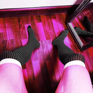 百搭袜子薄 西装 舒适透气男士 商务条纹丝袜中长筒绅士上班黑色正装