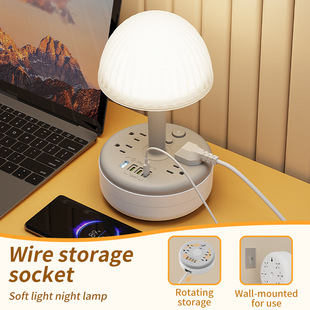 110V美标插座美式加拿大USB排插台湾圆形多功能TypeC带夜灯拖线板