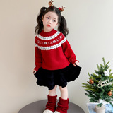 女童加厚毛衣冬装2025新款洋气儿童圣诞节衣服冬季针织打底衫P72，童装毛衣，祺妙童装