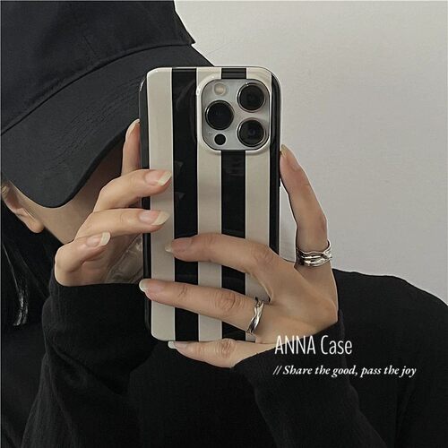 Minimal Black White Gray Vertical Stripes Jelly Phone Case 适用 iPhone 17 Pro Retro Cool Style Cover