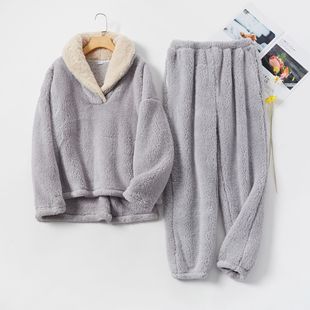 Pullover Pants Sleepwear Set 女 Piece Fleece Pajamas Plush