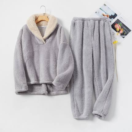 Pajamas Set Fleece Pullover Pants Plush 2 Piece Sleepwear 女