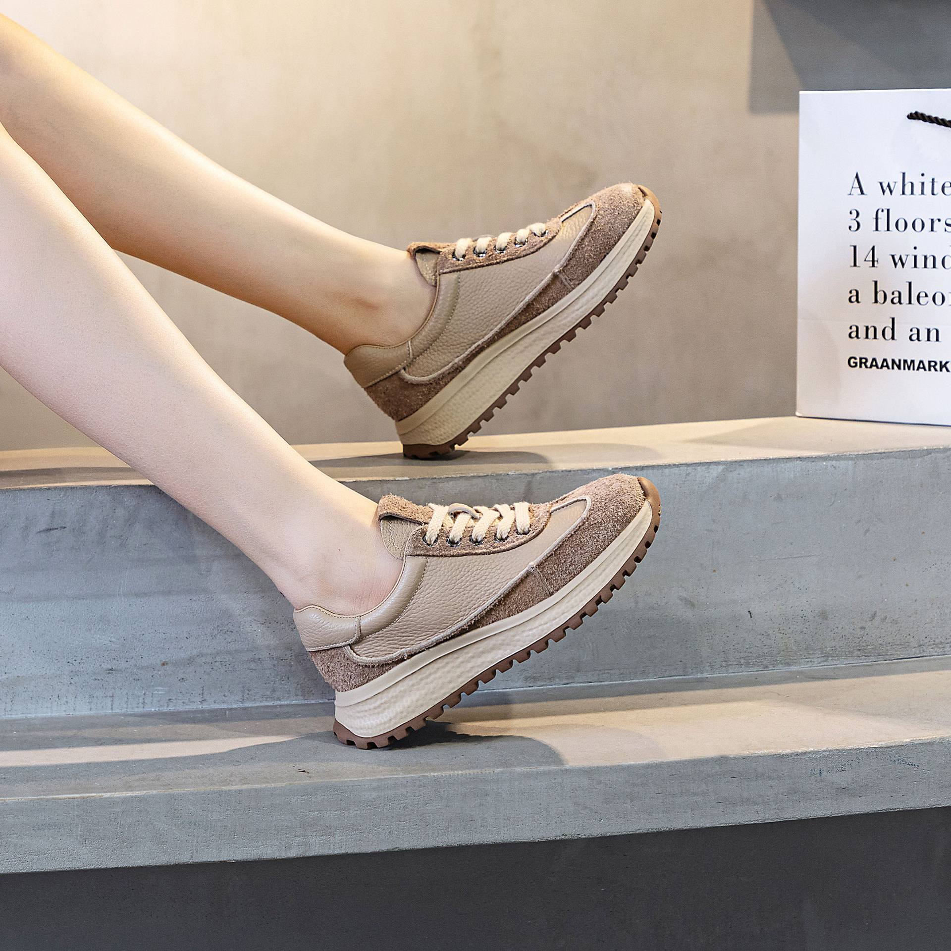 头层牛皮阿甘鞋鞋女2024秋季新款厚底小蛮腰休闲运动鞋女百搭女鞋