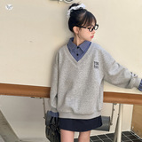 女童秋季套装2025新款假两件字母卫衣半身裙两件套中大童时髦童装，童装休闲套装，祺儿童装