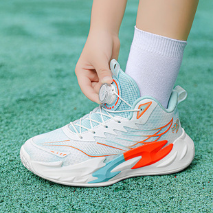 哇噢儿童旋转扣粉色运动鞋女春季初中学生女孩跑步鞋女童轻便震