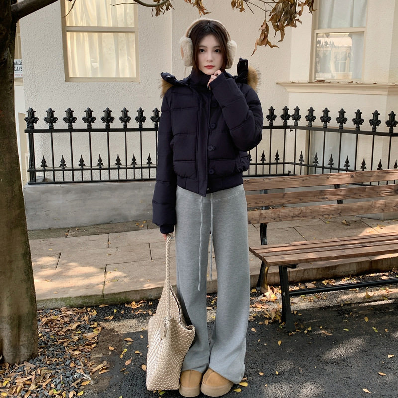 小个子新款泡芙毛领连帽冬季羽绒棉服女冬新款面包服加厚宽松外套