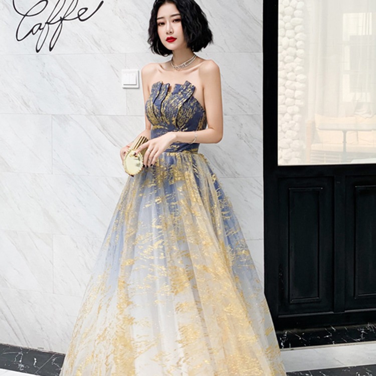 晚礼服2025秋冬新款宴会晚会抹胸长款主持人礼服成人演出服连衣裙