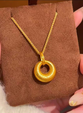 沙金拉丝平安扣小金坨吊坠项链女仿黄金小众轻奢高级感一体链饰品