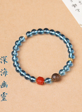 小清新蓝爆花晶手链女新中式气质蓝水晶手串小众直播爆款女生礼物