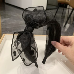 黑色网纱波点大蝴蝶结发箍洋气发夹上档次宽边发卡成人气质头箍女