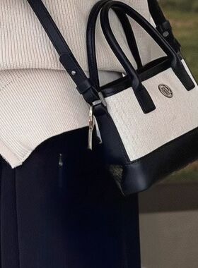 韩版小众Depound同款帆布拼皮斜挎包女2025新款简约百搭手提肩