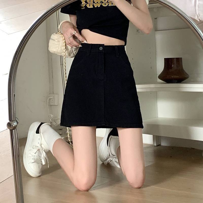黑色牛仔半身裙女夏季新款腰显瘦包臀a字款小个子时尚百搭短裙,女装/女士精品,半身裙,淘宝优惠券,粉丝福利购,淘宝优惠卷