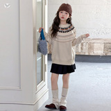 女童毛衣2025年秋冬加厚新款中大童撞色针织衫新年打底衫长袖T恤，童装毛衣，祺儿童装