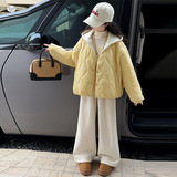 女童2025年冬季新款韩版卫帽航线假两件棉服女孩户外加绒保暖外套，童装棉衣，祺儿童装
