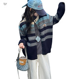 女童毛衣外套2025年秋季新款中大童韩系条纹针织开衫撞色春秋上衣，童装毛衣，祺儿童装