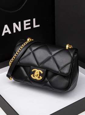 新款真皮大菱格链条斜挎包级感轻奢百搭小众小香风女包