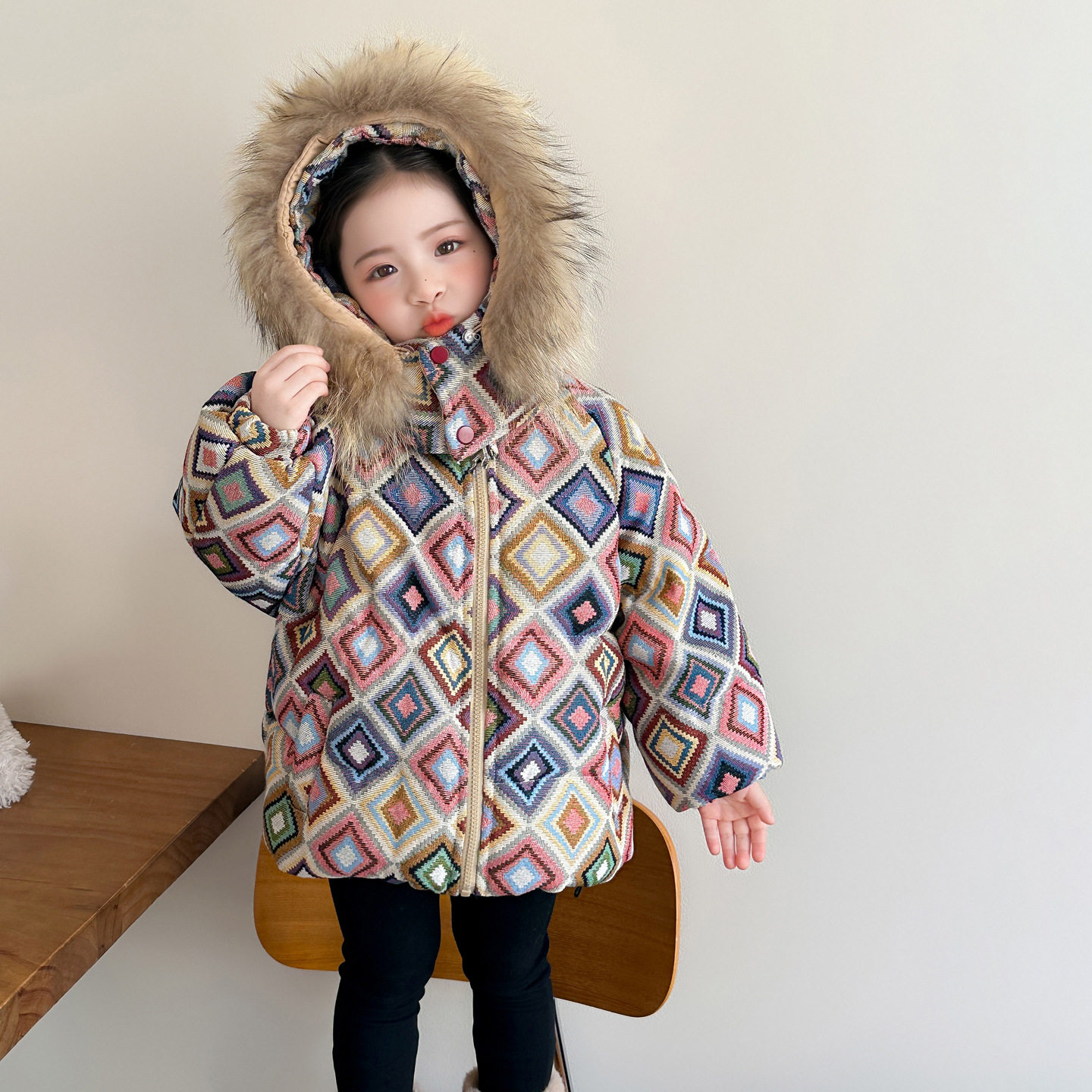 网红女童格子加厚棉服冬季2025新款韩版时尚儿童保暖冬装连帽棉衣，童装棉衣，祺妙童装