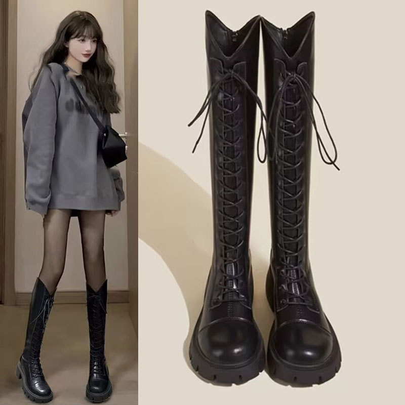 高筒骑士靴厚底高筒手工定制