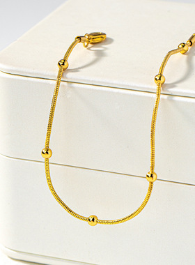 春夏基础款夸张柔软竹节古巴链细款镀18K真金设计日常多件套手饰