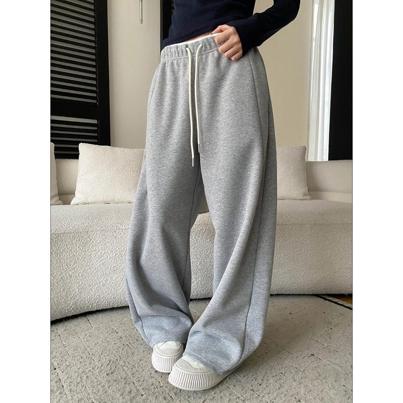 早春新款 撞色拼接抽绳松紧腰阔腿拖地运动休闲卫裤,女装/女士精品,休闲裤,淘宝优惠券,粉丝福利购,淘宝优惠卷