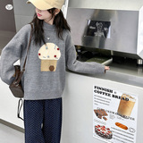 女童毛衣套装2025秋冬新款休闲针织衫波点裤两件套中大童加厚冬装，童装毛衣，祺儿童装