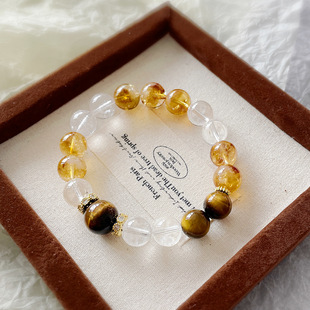 天然白水晶手串黄塔晶手链黄虎眼小众手饰送闺蜜送女朋友礼物