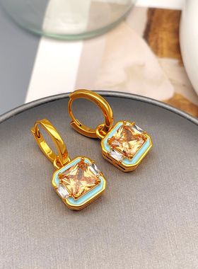 法式精致时尚滴釉复古耳环级感轻奢个性锆石耳饰个性耳圈女
