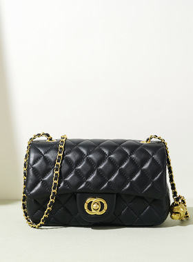 新款小香风菱格洋气斜挎包百搭斜挎包时尚肩包级感链条手提包